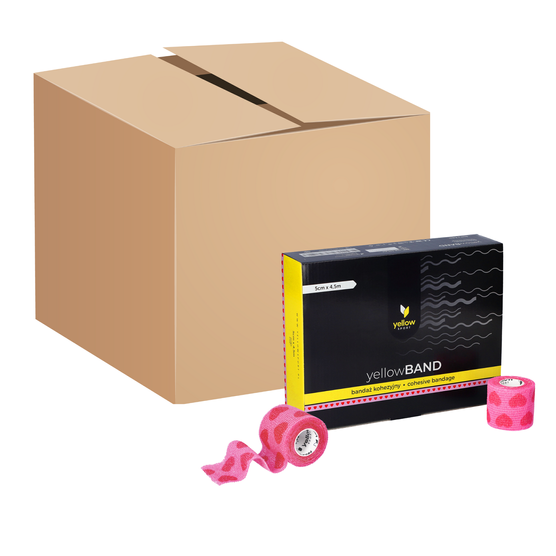 Bandaż kohezyjny yellowBAND - 5cm x 4,5m, różowy w serca, zestaw 288 szt.