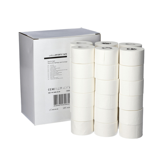 yellowSPORTS TAPE - Taśma sztywna do tapingu - 3,8 cm x 9,1 m - Biała - Opakowanie 36 szt.