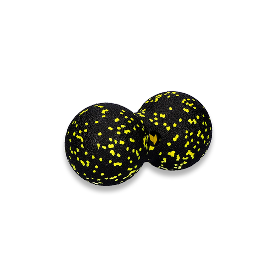 yellowMASSAGE DuoBall - Podwójna piłeczka do masażu EPP - Czarno-żółta - 8 cm