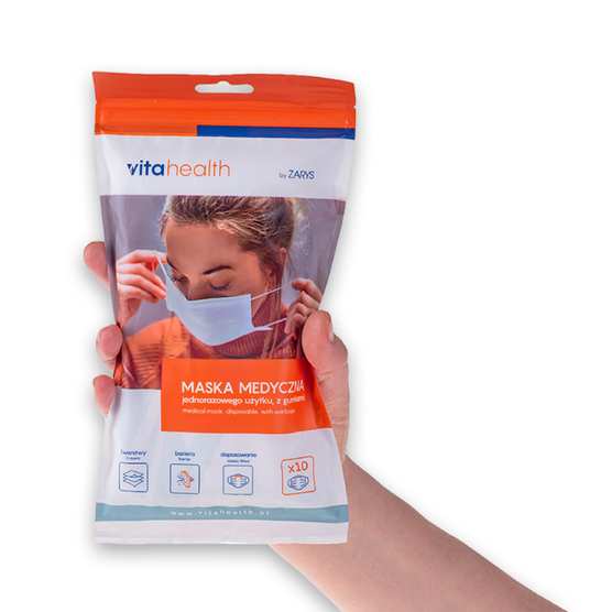 ZARYS VitaHealth - Maska medyczna jednorazowa, niesterylna z gumkami - Biała - 10 szt.