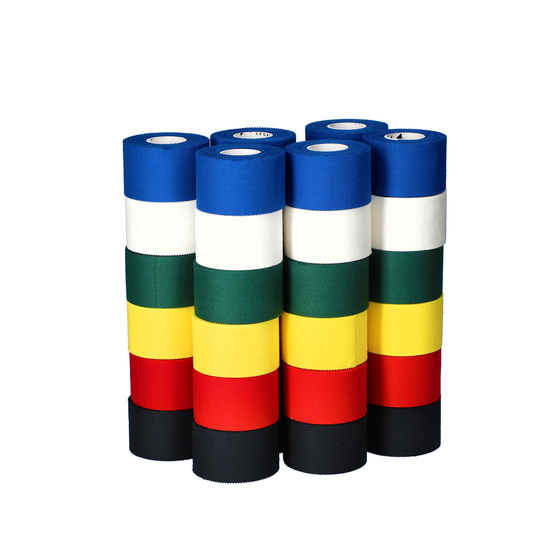 yellowSPORTS TAPE - Taśma sztywna do tapingu - 3,8 cm x 9,1 m - Mix kolorów (zielony, niebieski, czarny, czerwony, żółty) -  Opakowanie 36 szt.