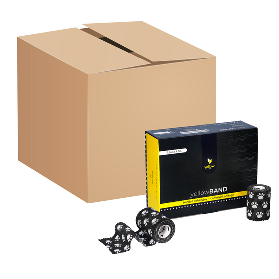 Bandaż kohezyjny yellowBAND - 7,5cm x 4,5m, czarny w łapki, zestaw 192 szt.