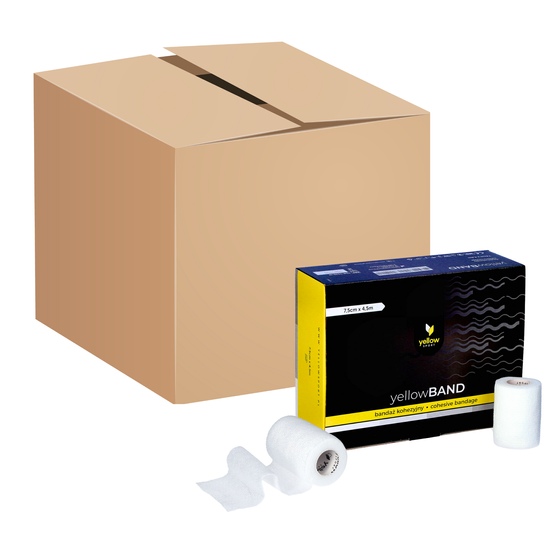 Bandaż kohezyjny yellowBAND - 7,5cm x 4,5m, biały, zestaw 192 szt.
