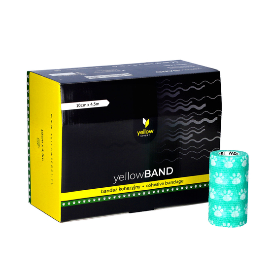 yellowSPORT yellowBAND - Bandaż kohezyjny - 10 cm x 4,5 m - Zielony w łapki - Opakowanie 12 szt.