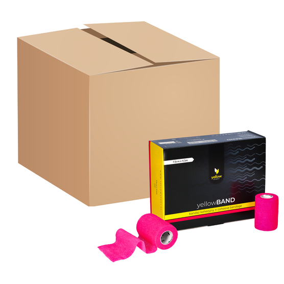 Bandaż kohezyjny yellowBAND - 7,5cm x 4,5m, intensywny różowy, zestaw 192 szt.