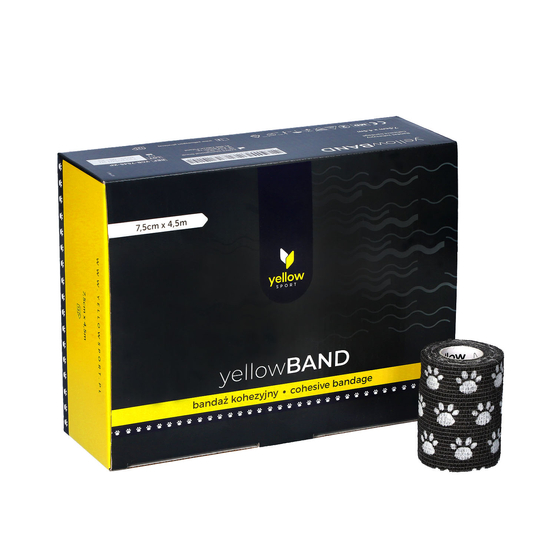 yellowSPORT yellowBAND - Bandaż kohezyjny - 7,5 cm x 4,5 m - Czarny w łapki - Opakowanie 12 szt.