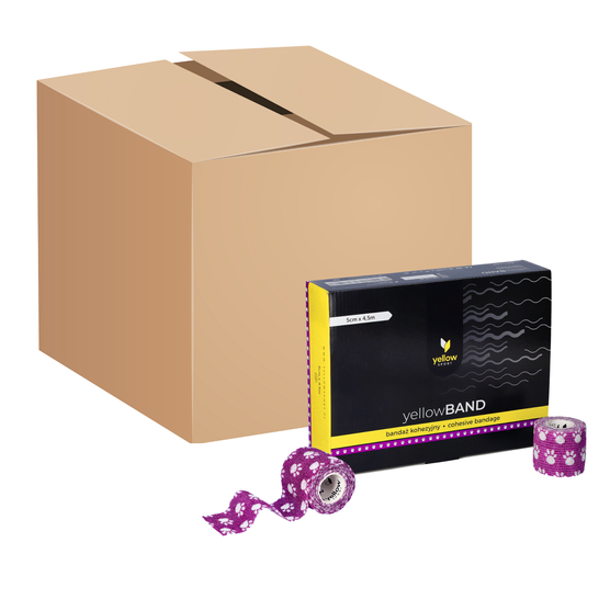 Bandaż kohezyjny yellowBAND - 5cm x 4,5m, fioletowy w łapki, zestaw 288 szt.