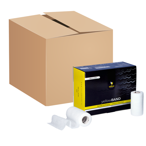Bandaż kohezyjny yellowBAND - 10cm x 4,5m, biały, zestaw 144 szt.