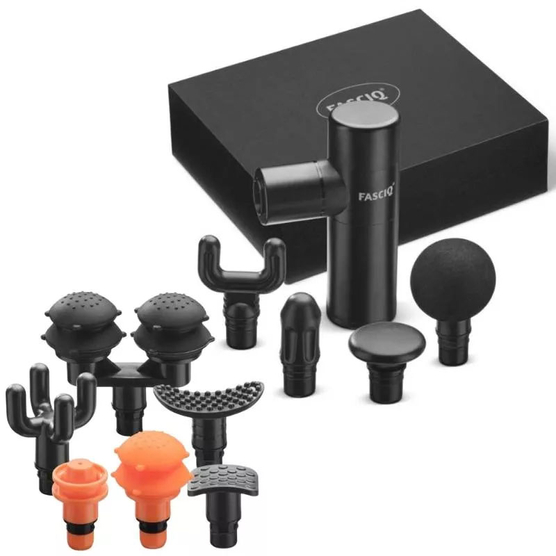 FASCIQ® Massage Gun Mini - Pistolet do masażu - Zestaw z dodatkowymi nakładkami (10 głowic)
