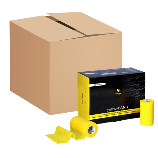 yellowBAND - Bandaż kohezyjny - 10 cm x 4,5 m - Żółty - Opakowanie zbiorcze (Zestaw 144 szt.)