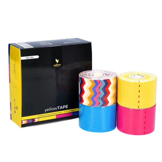 Taśma do kinesiotapingu yellowTAPE - 5cm, mix zygzak, opakowanie 4 szt. 