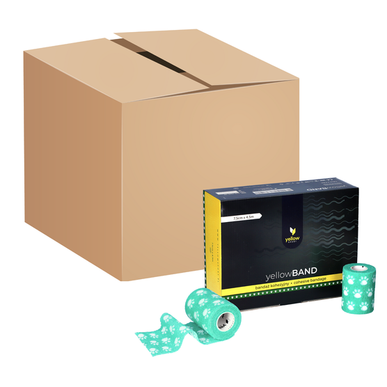 Bandaż kohezyjny yellowBAND - 7,5cm x 4,5m, zielony w łapki, zestaw 192 szt.