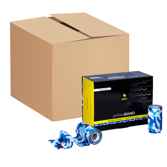 Bandaż kohezyjny yellowBAND - 10cm x 4,5m, niebieski moro, 144 szt.