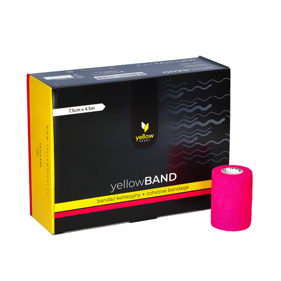 yellowSPORT yellowBAND - Bandaż kohezyjny - 7,5 cm x 4,5 m - Intensywnie różowy - Opakowanie 12 szt.