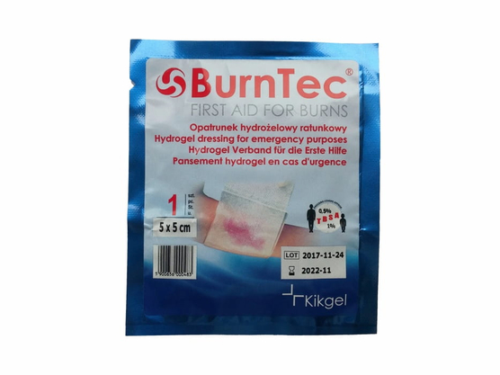 Kikgel BurnTec - Opatrunek hydrożelowy na oparzenia i rany - 5 cm x 5 cm