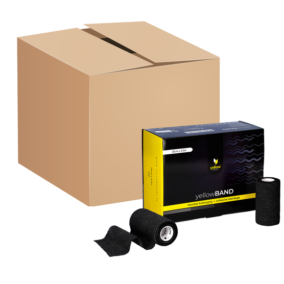 yellowBAND - Bandaż kohezyjny - 10 cm x 4,5 m - Czarny - Opakowanie zbiorcze (Zestaw 144 szt.)