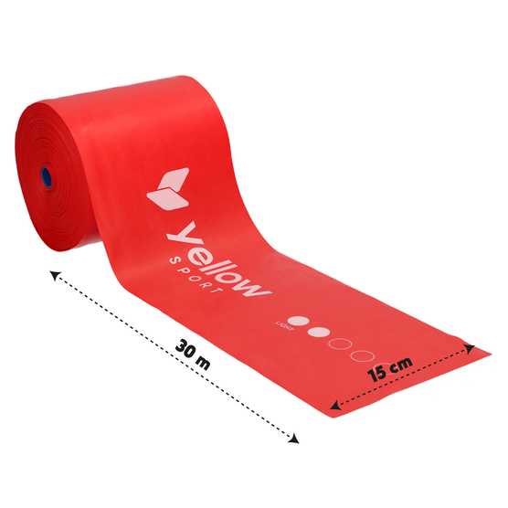 yellowFLAT Band - Taśma TPE do ćwiczeń i fizjoterapii - W rolce, do cięcia - Czerwona - 15 cm x 30 m - Opór 2-4 kg