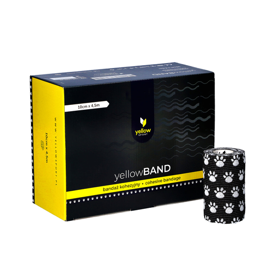 yellowSPORT yellowBAND - Bandaż kohezyjny - 10 cm x 4,5 m - Czarny w łapki - Opakowanie 12 szt.