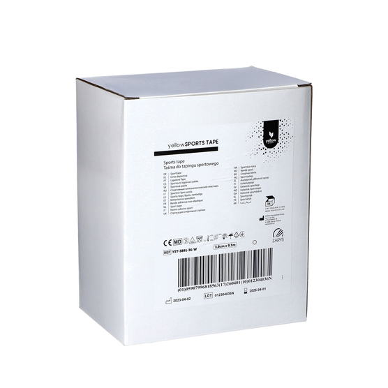 yellowSPORTS TAPE - Taśma sztywna do tapingu - 3,8 cm x 9,1 m - Biała - Opakowanie 36 szt.