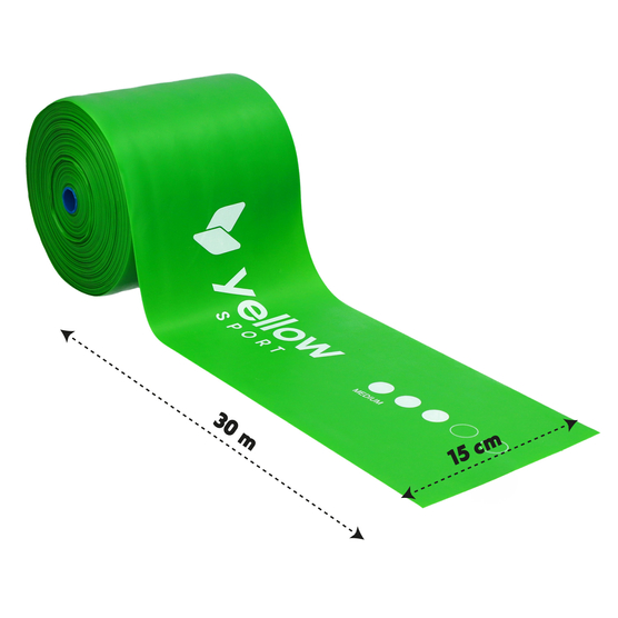 yellowFLAT Band - Taśma TPE do ćwiczeń i fizjoterapii - W rolce, do cięcia - Zielona - 15 cm x 30 m - Opór 5-8 kg