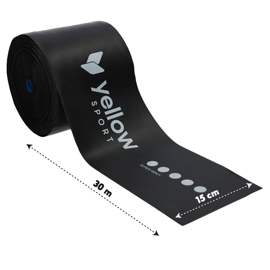 yellowFLAT Band - Taśma TPE do ćwiczeń i fizjoterapii - W rolce, do cięcia - Czarna - 15 cm x 30 m - Opór 12-15 kg