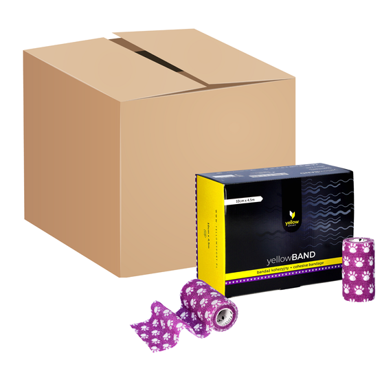 yellowBAND - Bandaż kohezyjny - 10 cm x 4,5 m - Fioletowy w łapki - Opakowanie zbiorcze (Zestaw 144 szt.)