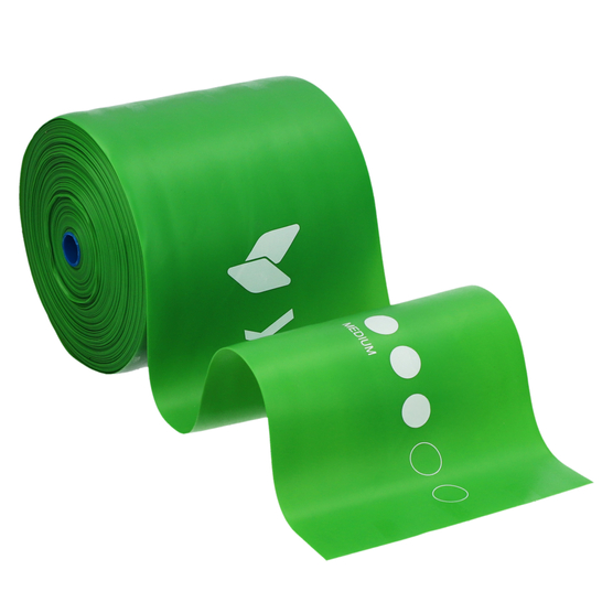 yellowFLAT Band - Taśma TPE do ćwiczeń i fizjoterapii - W rolce, do cięcia - Zielona - 15 cm x 30 m - Opór 5-8 kg