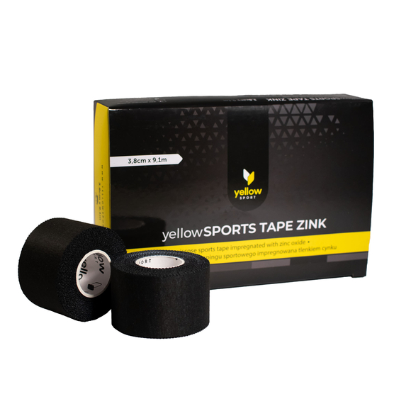 yellowSPORT yellowSPORTS TAPE ZINK - Taśma sztywna do tapingu - Z tlenkiem cynku - 3,8 cm x 9,1 m - Czarna - Opakowanie 6 szt.