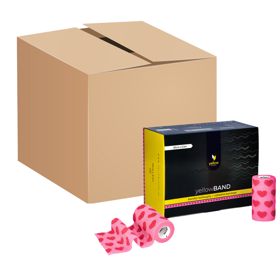 Bandaż kohezyjny yellowBAND - 10cm x 4,5m, różowy w serca, zestaw 144 szt.