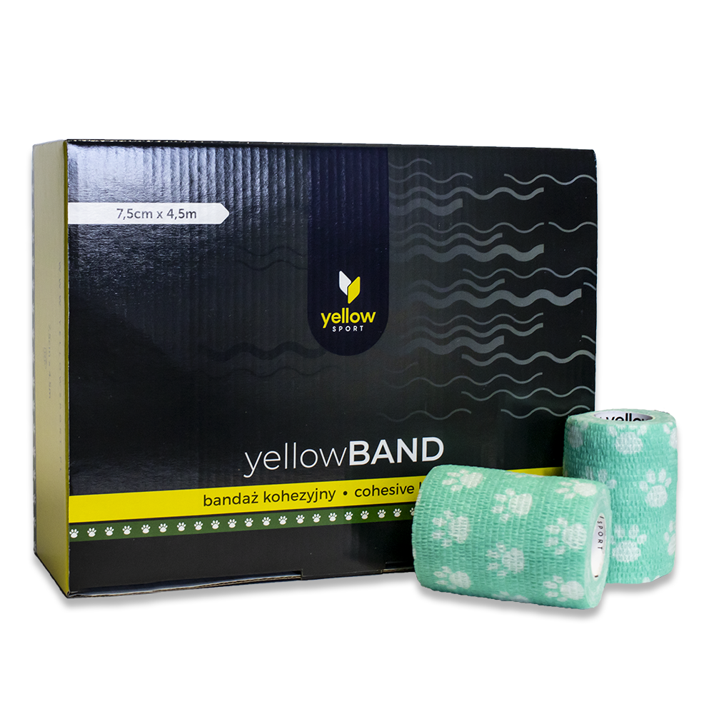 Bandaż kohezyjny yellowBAND - 7,5cm x 4,5m, zielony w łapki zestaw 12 szt.