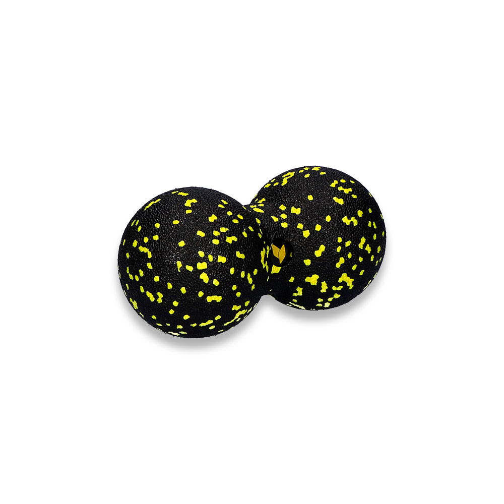 Podwójna piłeczka do masażu yellowMASSAGE Ball, EPP, czarno-żółta 8cm 
