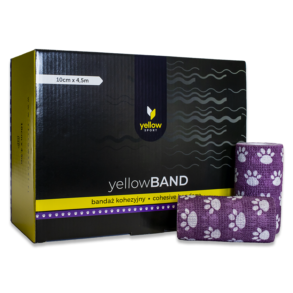 yellowBAND - bandaż kohezyjny 10cm x 4,5m Fioletowy w łapki zestaw 12 szt.