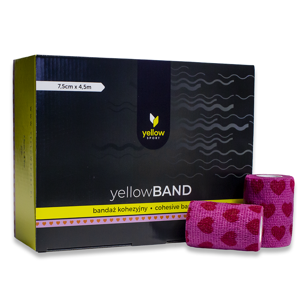 Bandaż kohezyjny yellowBAND - 7,5cm x 4,5m, różowy w serca zestaw 12 szt.