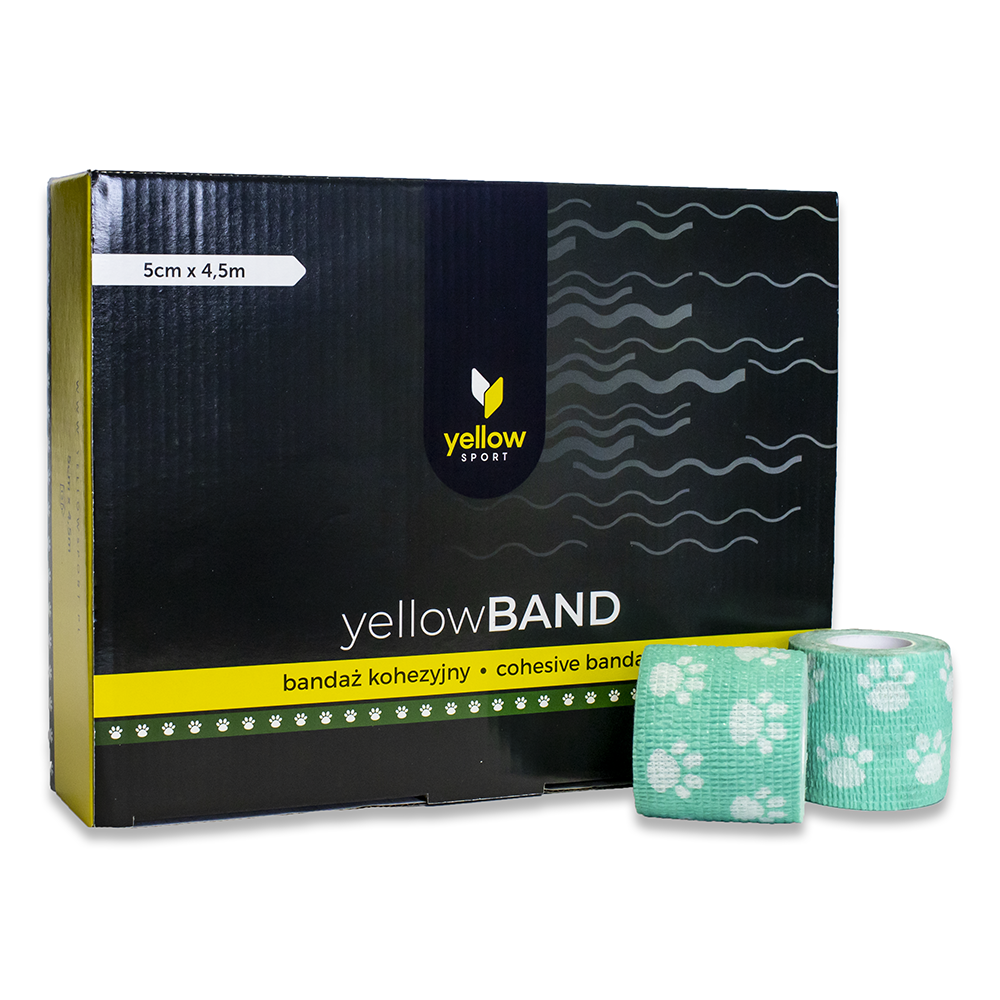 Bandaż kohezyjny yellowBAND - 5cm x 4,5m, zielony w łapki zestaw 12 szt.